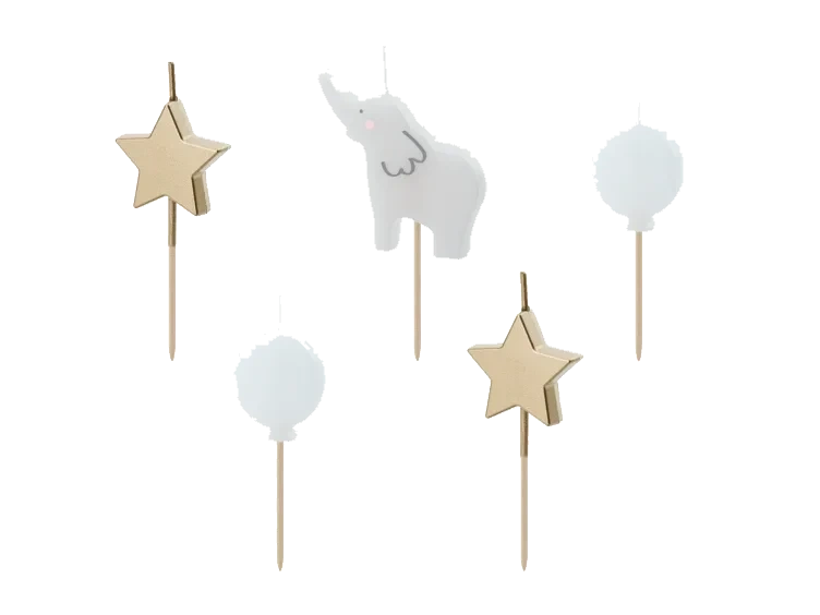 Kakelys Elefanter 3-5cm 5stk Partydeco