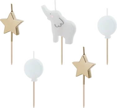 Kakelys Elefanter 3-5cm 5stk Partydeco