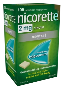 Nicorette Nøytral Tyggegummi 2 mg Nikotin, 105 Stk, Slutte Å Røyke