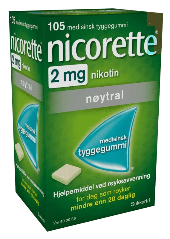 Nicorette Nøytral Tyggegummi 2 mg Nikotin, 105 Stk, Slutte Å Røyke