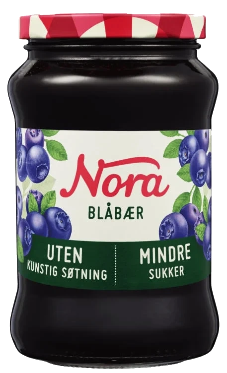 Blåbærsyltetøy Mindre Sukker 530g Nora