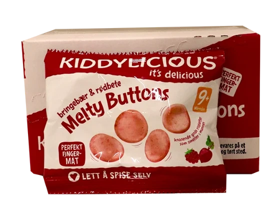 Melty Buttons Bringebær & Rødbeter Eske 10pk