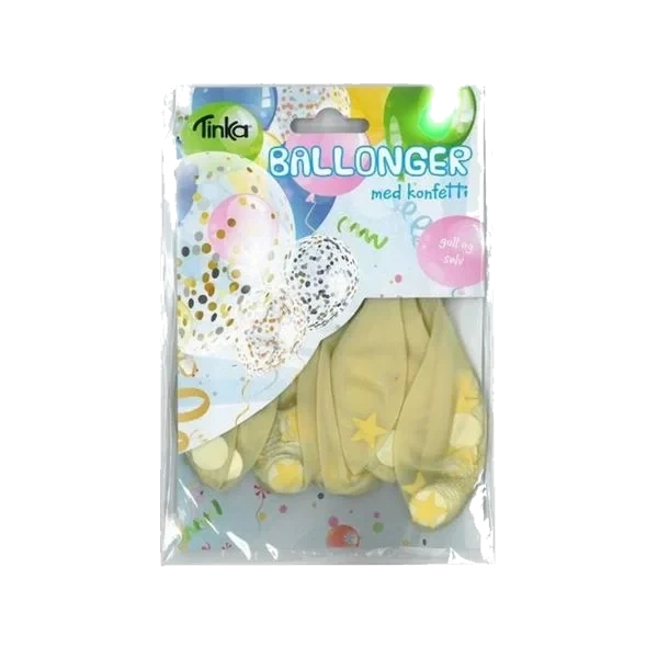 Ballonger med Konfetti 4pk - Gull/Sølv