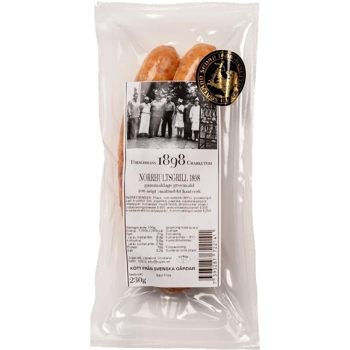 Norrhultsgrillkorv 1898 230g Hirschmans Charkuteri