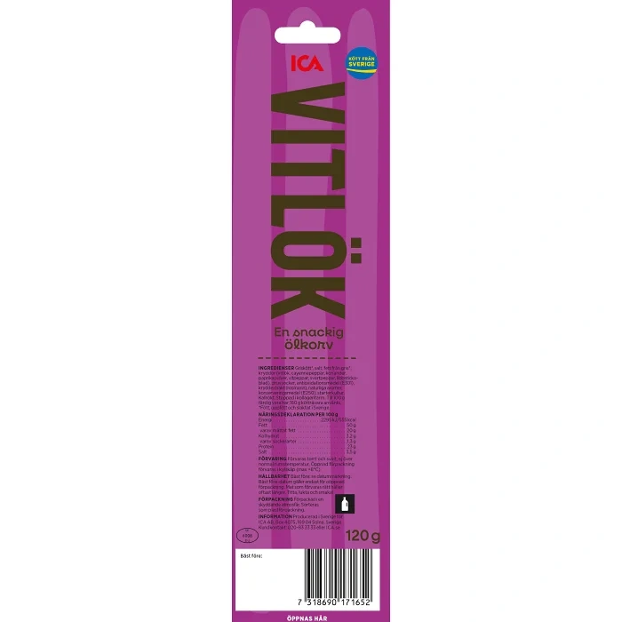Ölkorv Vitlök mild och fyllig 3-p 120g ICA