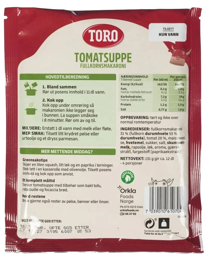 Tomatsuppe med fullkornsmakaroni