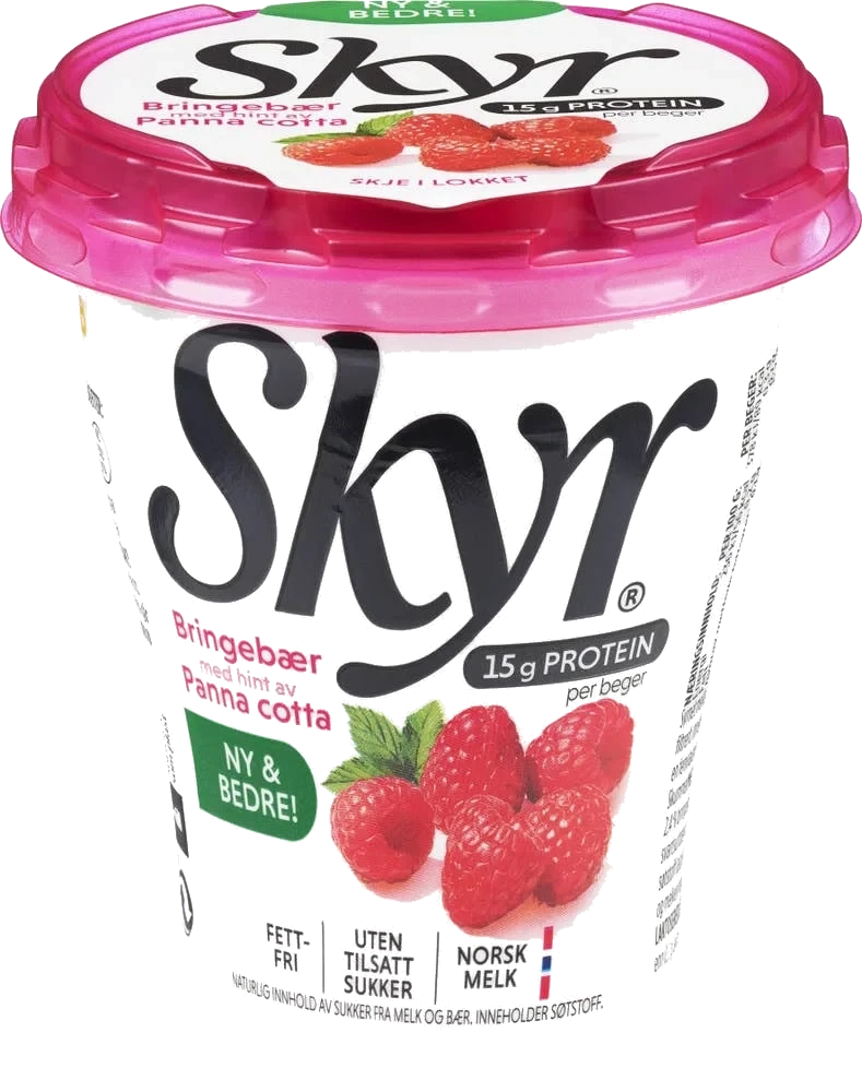 Skyr bringebær og pannacotta