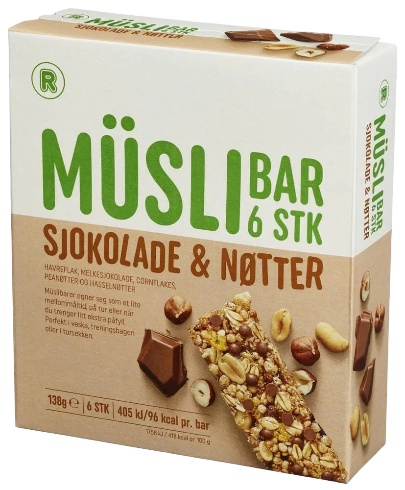 Müslibar sjokolade og müsli 6pk, 138 g