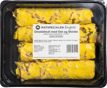Omelettrull med Ost og Skinke, 1500g, Fersk, Matspecialen Engros
