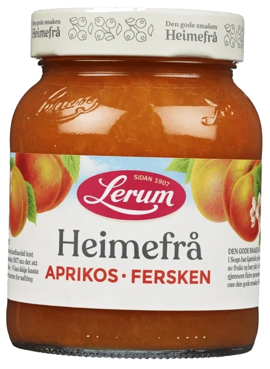 Aprikos-ferskensyltetøy Heimefrå 380g Lerum