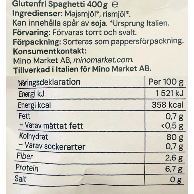 Spaghetti Glutenfri