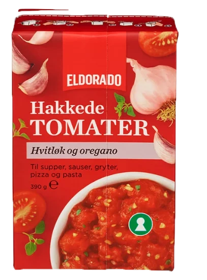 Hakkede Tomater Eldorado M/Hvitløk og Oregano 390g