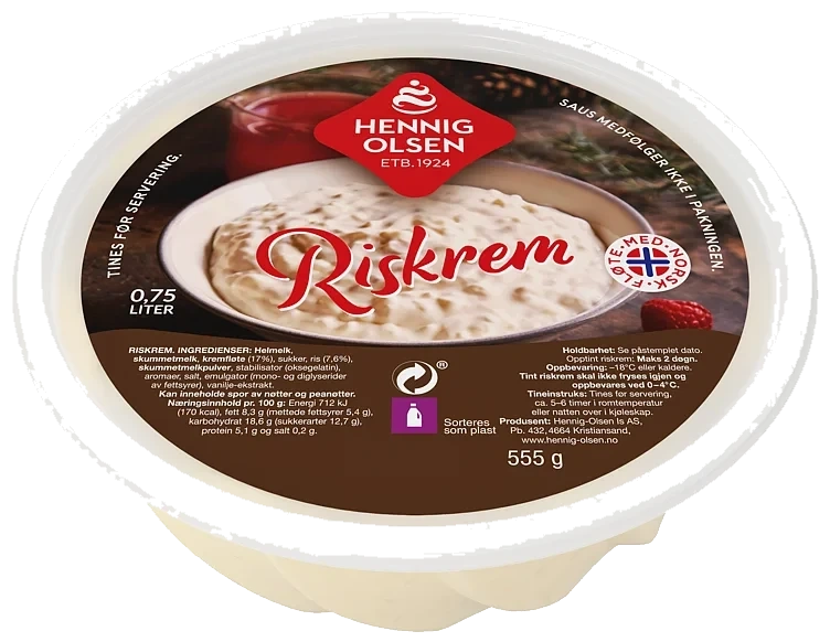 Riskrem m/Kremfløte 0,75l Hennig Olsen
