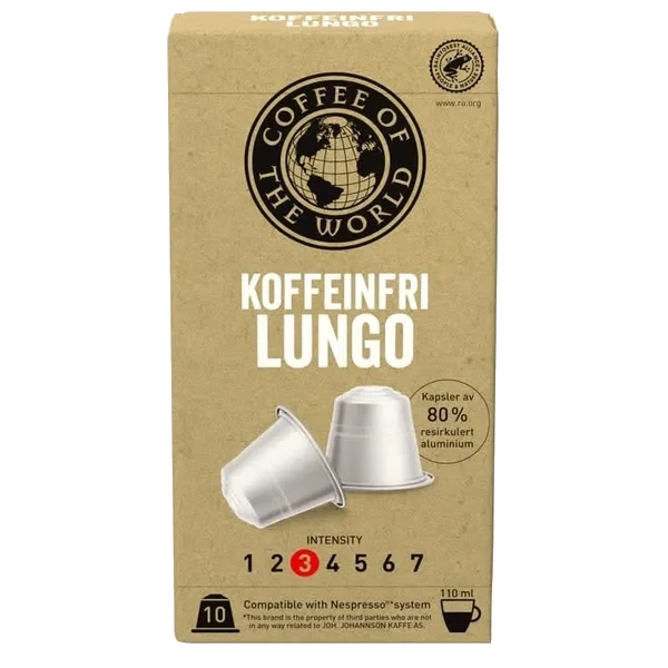 Cotw Lungo Koffeinfri Kaffekapsel 10stk