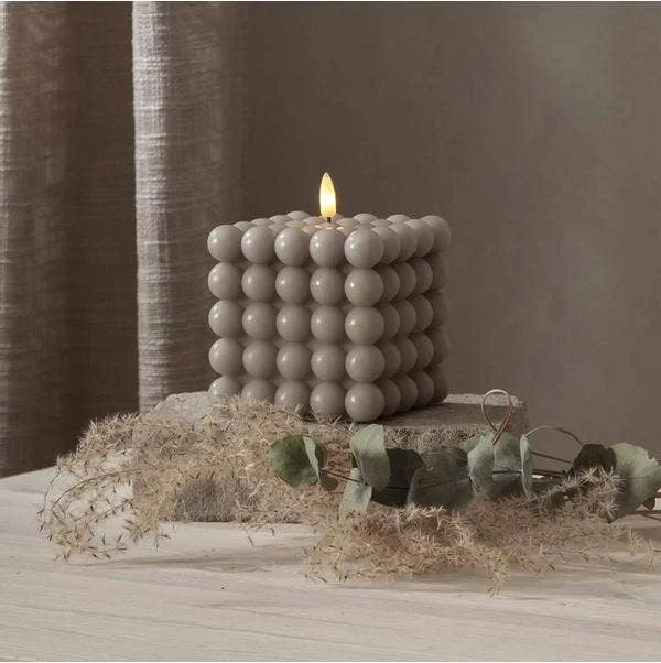 Blockljus LED Flamme Dot Grå 10x12,5cm