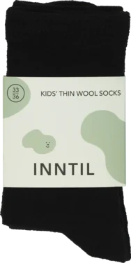Kids' Thin Wool Socks, 2 Pairs, Black, 33-36