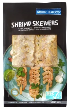 Nordic Seafood Asc Hvitløksmarinerte Scampi Spyd 150g