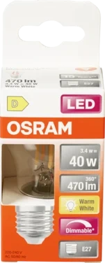 Lyspære Led Cl P 40 Klar Dim 827 E27 Osram