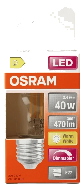 Lyspære Led Cl P 40 Klar Dim 827 E27 Osram