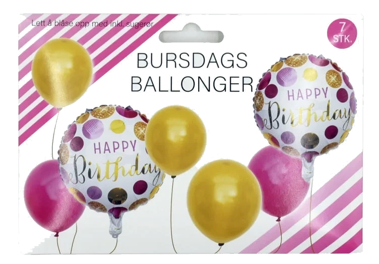 Bursdagsballonger 7stk Rosa/Gul