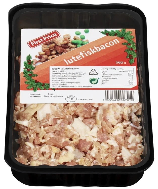 Lutefiskbacon i Biter 250g First Price