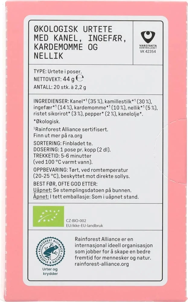 Økologisk koffeinfri chai