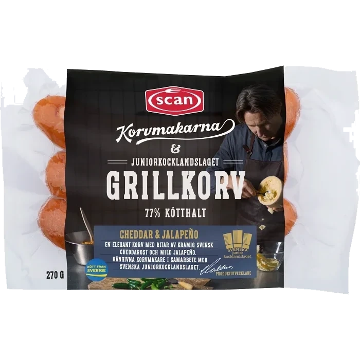 Grillkorv Cheddar Jalapeno 77% Kötthalt 270g Scan