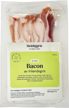 Heldiggris Tørrsaltet Bacon av Frilandsgris 125g