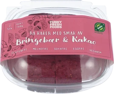 2pk Rå Kake, Bringebær og Kakao 160g, Vegansk, Økologisk, Glutenfri