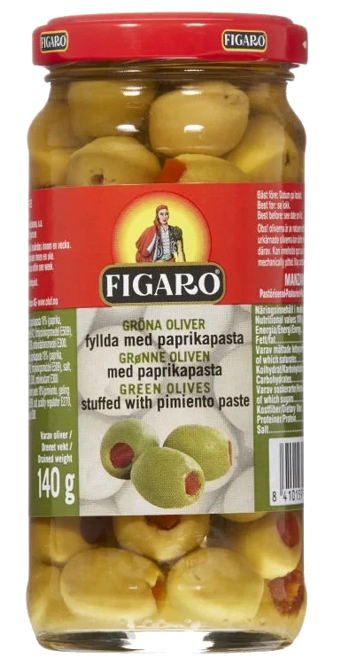 Oliven Grønn m/Paprika 240g Figaro