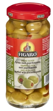 Oliven Grønn m/Paprika 240g Figaro