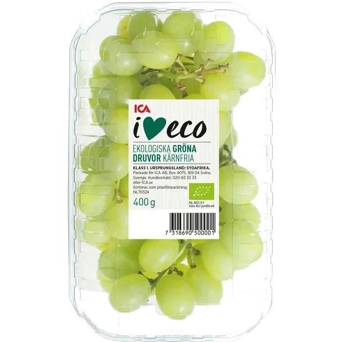 Druva Grön Ekologisk 400g Thompson Seedless Klass 1 ICA I love eco