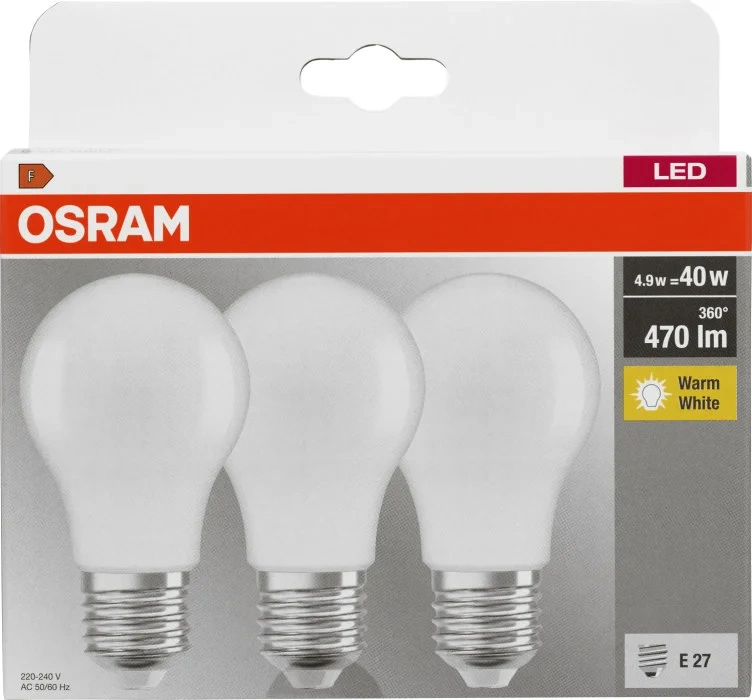 Lyspære Led Cla 40 Matt E27 3-Pk Osram