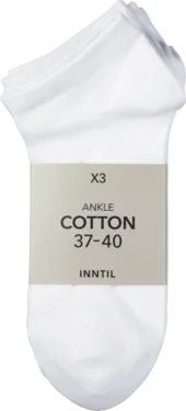 Ankle Socks, 3 Pairs, White, 37-40