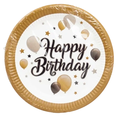 Papptallerken 23cm gull happy Birthday Linea 