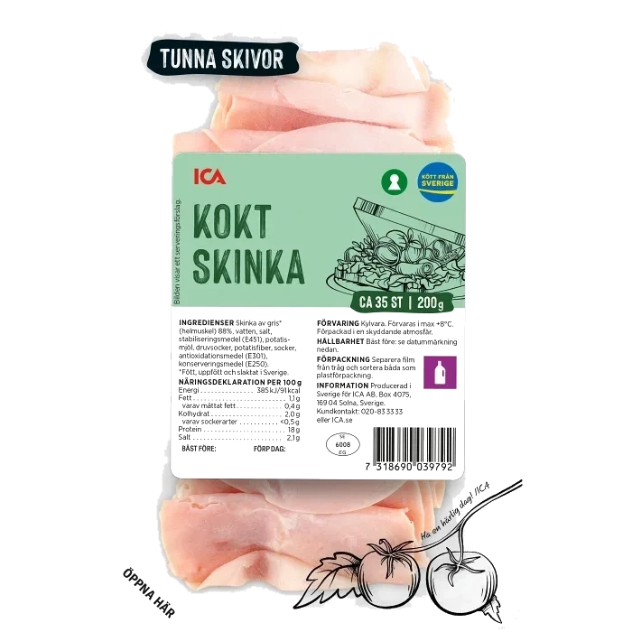 Skinka Kokt Tunna Skivor 200g ICA