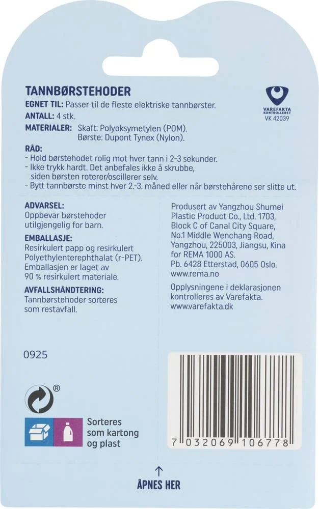 Tannbørstehoder 4 pk universal
