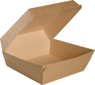 Hamburgerboks 19x19x8,2cm 255 G/m2 Brun med Hengslet Lokk Kraft