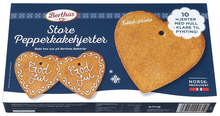 Pepperkakehjerter Store 10stk 400g Berthas