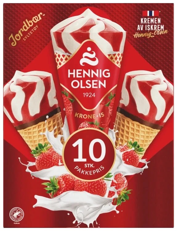 Krone-Is Jordbær 10stk Hennig-Olsen