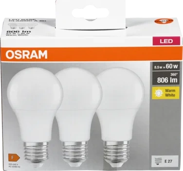 Led Lyspære cl A Matt 60 8w E27 3-pk