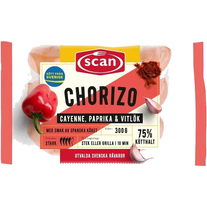 Chorizo Cayenne Paprika 75% Kötthalt 300g Scan