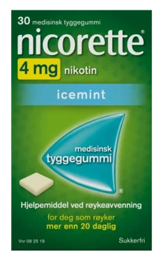 Nicorette Icemint Tyggegummi 4 mg Nikotin, 30 Stk, Slutte Å Røyke