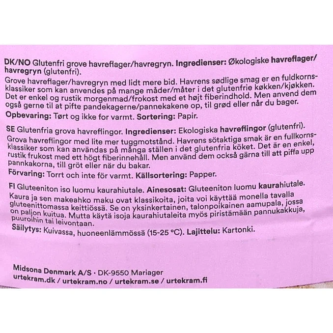 Grova Havreflingor Glutenfria Eko