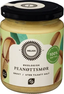 Peanøttsmør Grovt u/Salt Økologisk 250g Helios