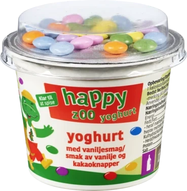 Yoghurt m/Vaniljesmak og Kakaotopping 119g Happy Zoo
