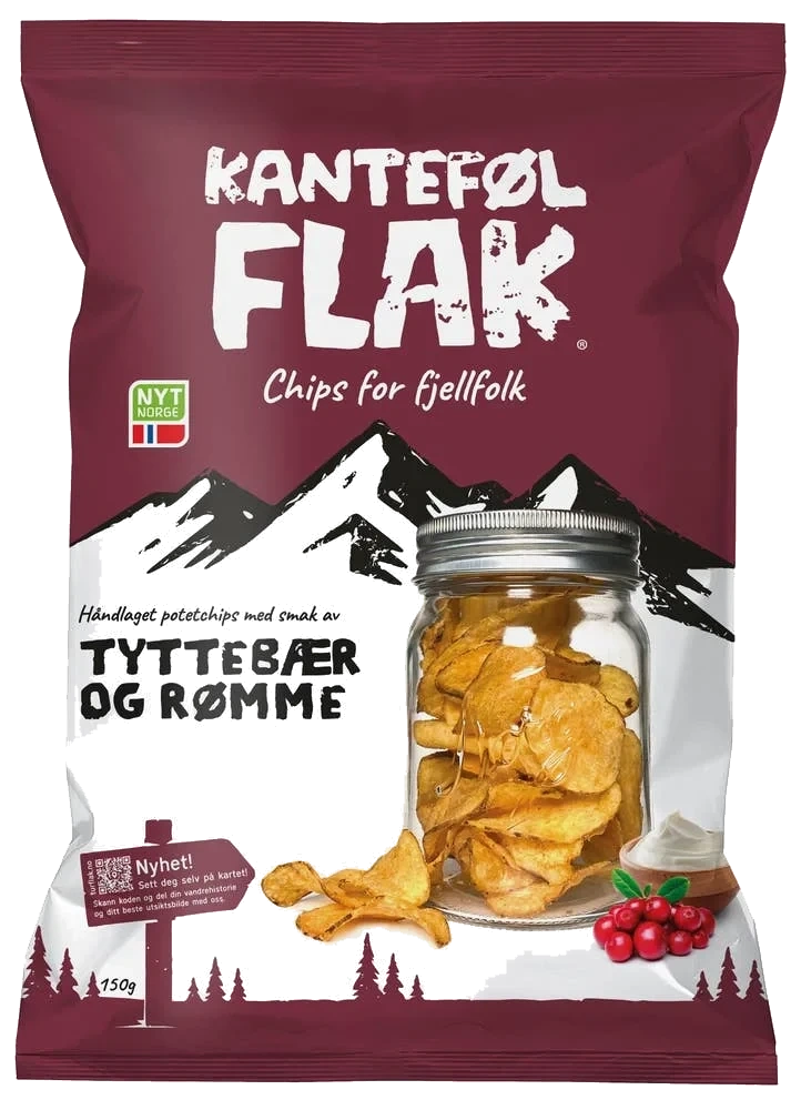 Potetchips med tyttebær og rømme