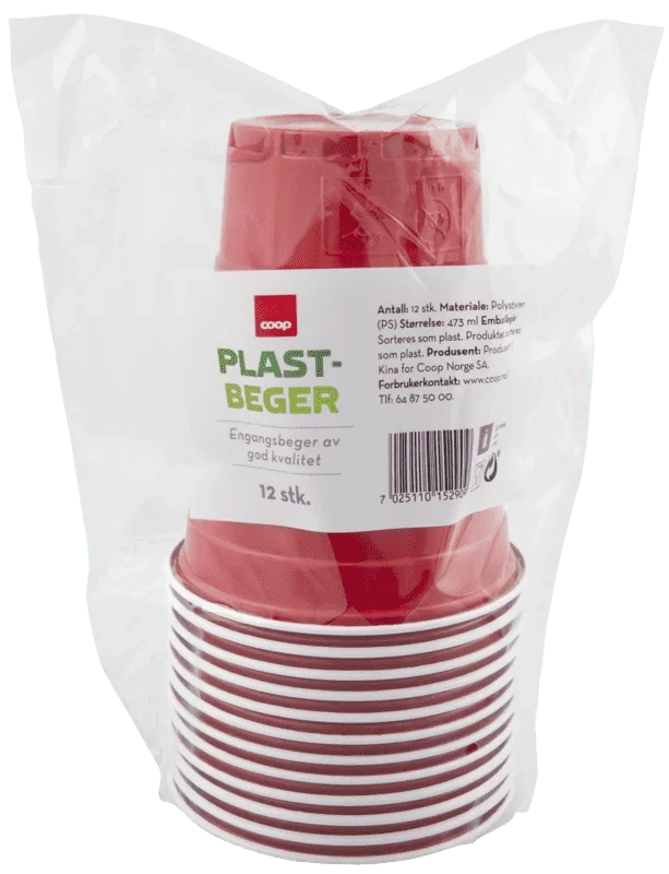 Coop Rød Plastbeger 473ml 12pk