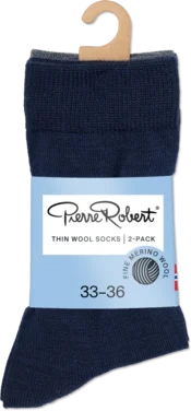 Thin Wool Socks Kids X2 Navy Grey Mix 33-36