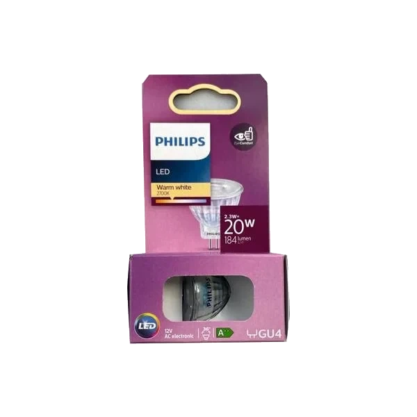 Led 20w Gu4 Spotpære Varmhvit Farge 36grader Spredningsvinkel Philips